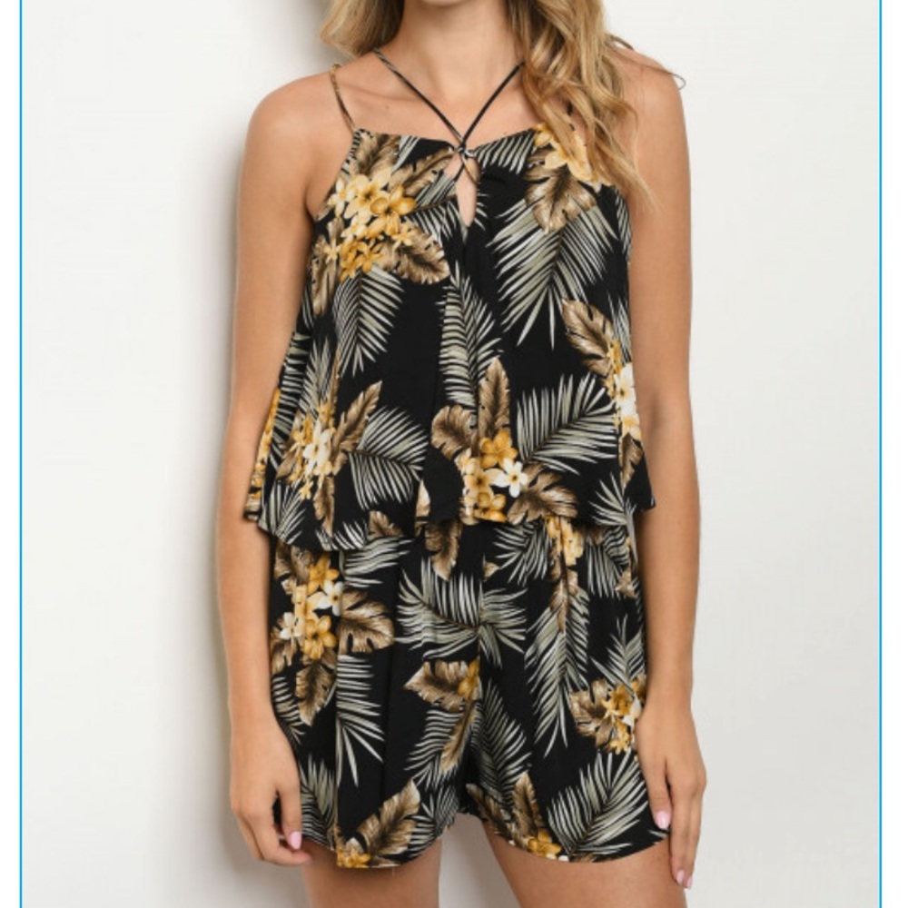 NEW Black and Yellow Floral Romper Size Small Medium Large